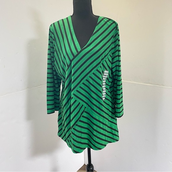 NWT Womens RXB Green and Black Striped V-Neck Long Sleeve Shirt Blouse Size XXL - Picture 1 of 5